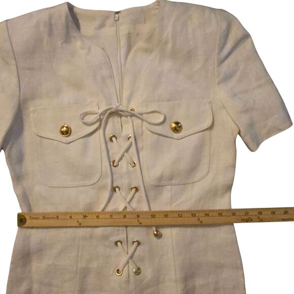 VTG Constance Saunders 100% Linen White Dress 8 Luxury Princess Diana Inspired - Picture 6 of 10